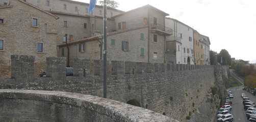 San Marino, the Walls that surround the old town. Panorama from the top of the towers and bulwarks...