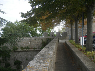 San Marino, the Walls that surround the old town. Internal side with the walkway along the...
