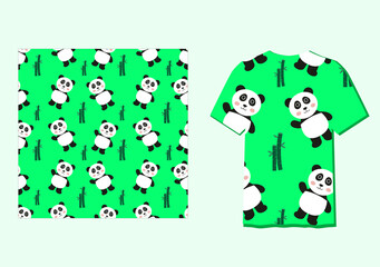 Cute Character Panda Animal Seamless Patterns Can Be Used as Designs On Clothes, Wallpapers, Backgrounds. Vector Illustration