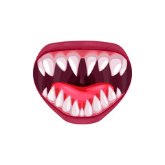 Monster mouth vector icon, creepy jaws with sharp white teeth laughing or yelling. Cartoon smiling Halloween creature, animal or alien maw isolated on white background