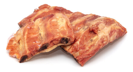 Smoked pork ribs isolated on white background.