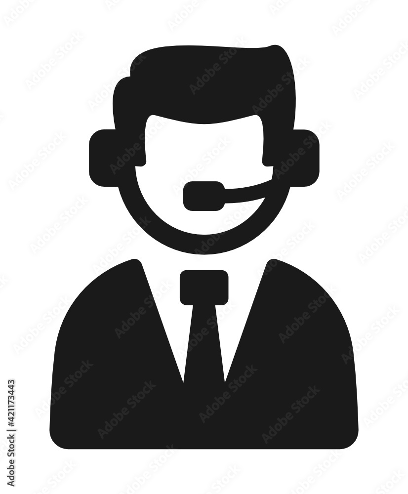 Poster Customer service vector icon. Man operator with headset answering client for assistance.
