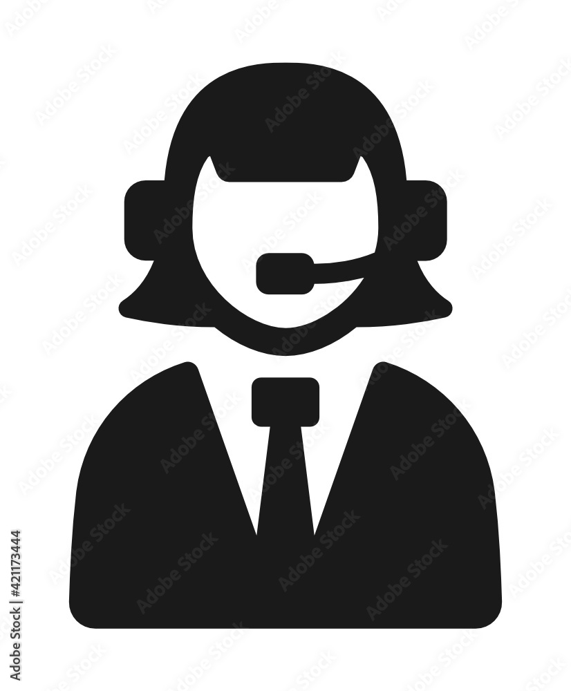 Poster customer support vector icon. woman operator with headset answering client for assistance.