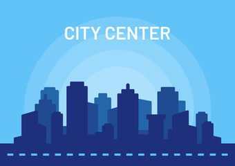 City center vector isolated illustration on blue background.