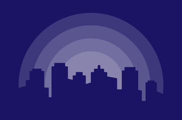 Obraz premium Night city building Silhouette on purple background Vector illustration.
