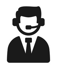 Customer service vector icon. Man operator with headset answering client for assistance.