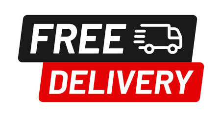 Free delivery sign. Express shipping, transportation by truck.