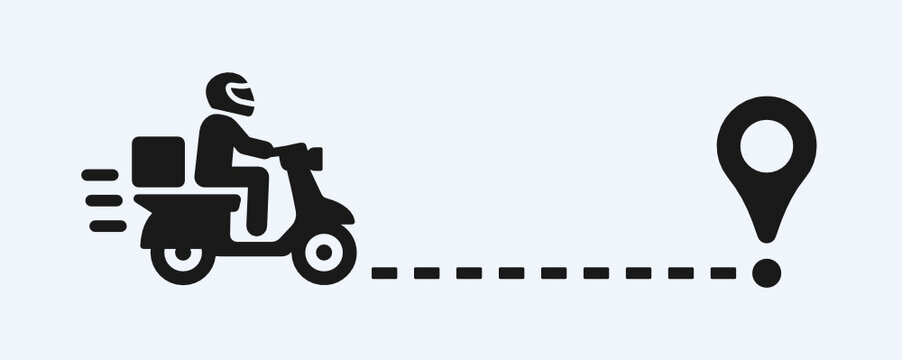 Motorbike delivery shipping product to customer location. Scooter express transportation vector icon illustration.