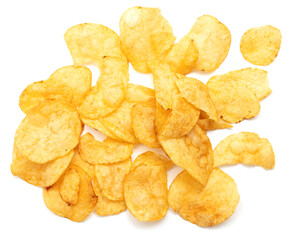 Potato chips isolated on a white background.