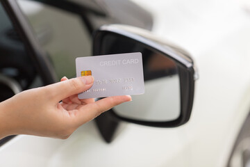 Closed up hand use credit card