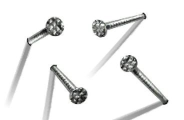 Nails hammered into wall steel or silver pin heads