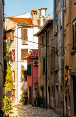 Fototapeta na wymiar Street view of old city in rovinj,Croatia,typical buildings from the region .