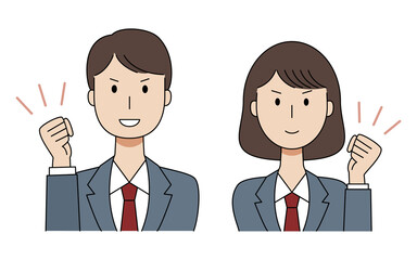 学生服を着てガッツポーズをする男女のベクターイラスト