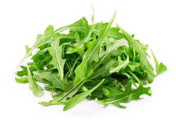 Green fresh rucola or arugula leaf isolated on white background