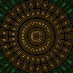 kaleidoscope background. geometric shape element futuristic circle golden yellow color. design mandala view