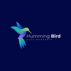 Vector Logo Illustration Humming Bird Gradient Colorful Style.