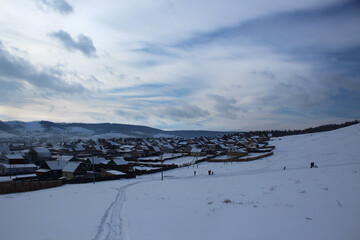 landscape with snow covered mountains