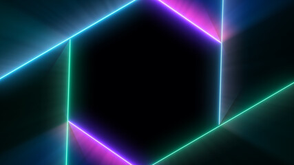 Neon Laser colorful geometric shapes. Retro style 80-90s background