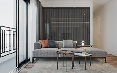 Modern interior of living room.3D illustration
