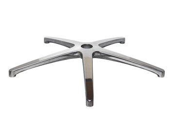 Components of an computer chair. Closeup of a Aluminium base without castors for an office swivel isolated on a white background. Clipping path. Macro.