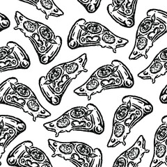 seamless pattern of slice pizza in hand drawing design