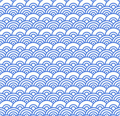 Seamless abstract blue wave pattern japanese tradition style. Fabric texture retro decorative wallpaper. Chinese traditional oriental ornament background, blue clouds pattern seamless illustration