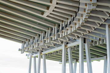 Close up of the roof of a modern designed clifftop lookout building