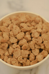 Closeup of textured soy protein. Textured vegetable protein. Soy meat for a vegan diet