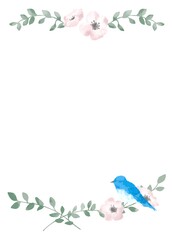 優しいタッチの幸せを運ぶ青い鳥とお花のフレーム