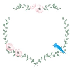 優しいタッチの幸せを運ぶ青い鳥とお花のフレーム