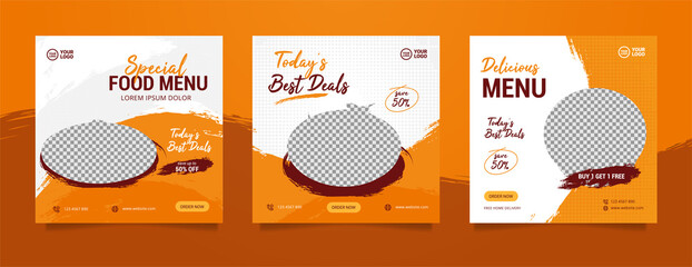 Food social media post and promotion banner design template