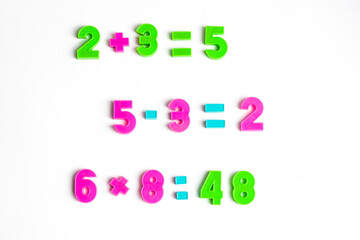 Math exercises isolated on a white background