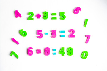 Math exercises and numbers isolated on a white background