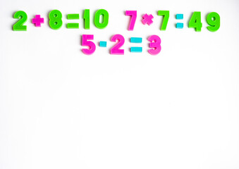 Mathematical examples on a white background, copy space