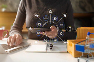 Young entrepreneur women working at home about online business. Business owner women using...