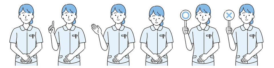 看護師 制服女性 上半身 シンプル イラスト セット 水色