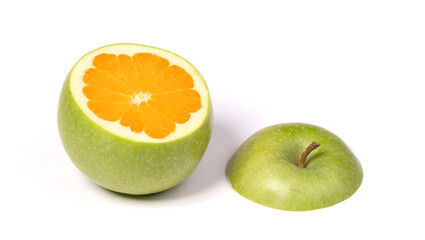 Fototapeta na wymiar Green apple with orange inside