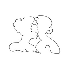 Continuous one line drawing of women face. Minimal style. Perfect for cards, party invitations, posters, stickers, clothing. Organic cosmetic concept.