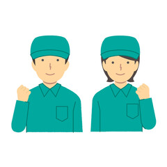 Two staff wearing work clothes