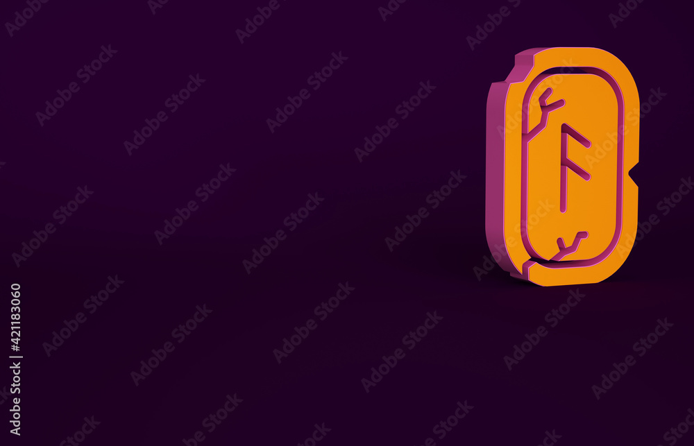 Wall mural orange magic runes icon isolated on purple background. minimalism concept. 3d illustration 3d render