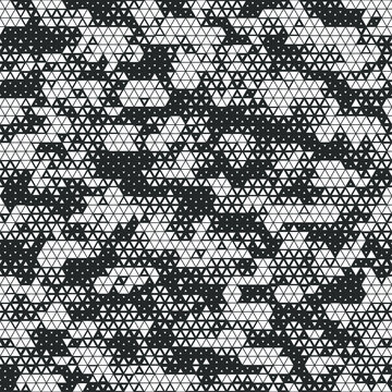 Digital dotted triangle geometric camouflage seamless pattern. Abstract modern geometric endless military pixel camo texture for fabric and fashion print background. Vector illsutration.