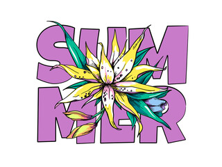 Summer composition with exotic flowers. Stylish image for printing on any surface