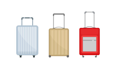 Wheeled Baggage or Luggage Rectangular-shaped Bag with Handle Vector Set