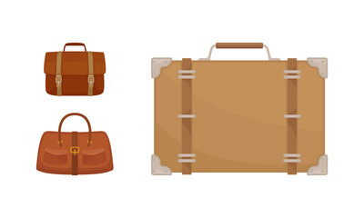 Non-wheeled Luggage or Suitcase Bag and Trunk with Handle Vector Set