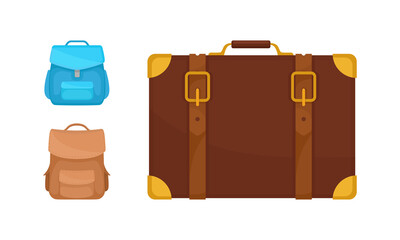 Backpack or Knapsack and Trunk with Handle Vector Set