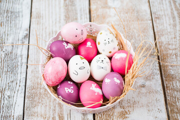 Obraz na płótnie Canvas Easter colorful eggs. Colored Egg Holiday border art design