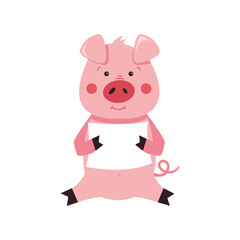Cute cartoon pig on a white background. Vector illustration in a flat style