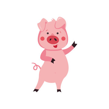 Cute cartoon pig on a white background. Vector illustration in a flat style