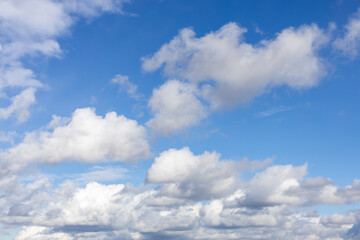 Detail of a white cloud in a bright blue sky. 
Dark rain clouds displace the blue sky. Storm is coming 