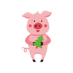 Plakat Cute cartoon pig on a white background. Vector illustration in a flat style